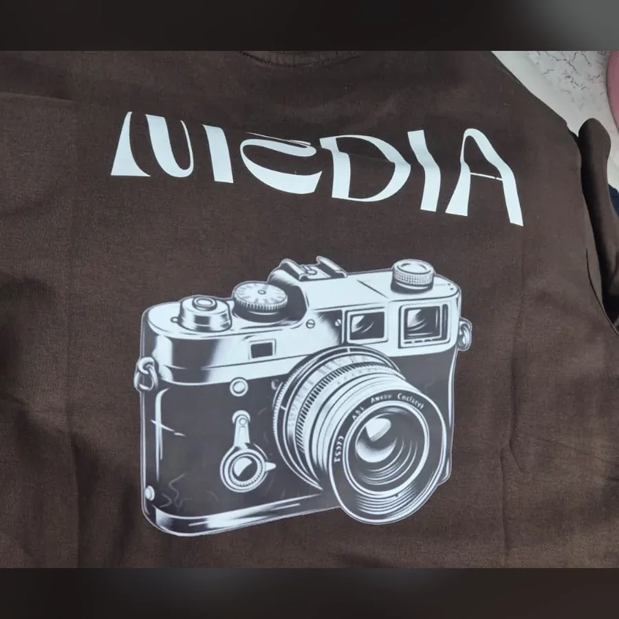 DTF Print - White print on a brown T-shirt