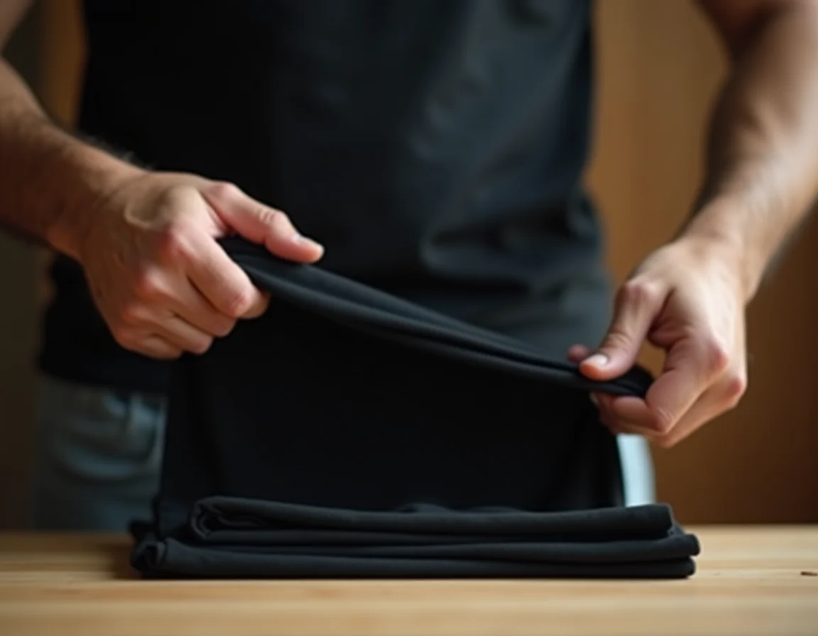 Stretching t-shirt fabric to test yarn quality and elasticity