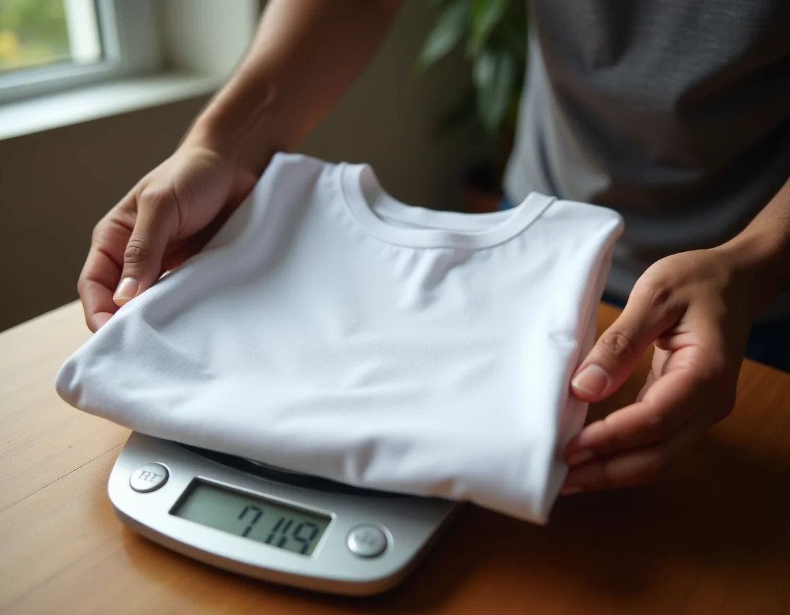 Freight cost calculation for bulk t-shirt orders showing weight per piece and shipping charges