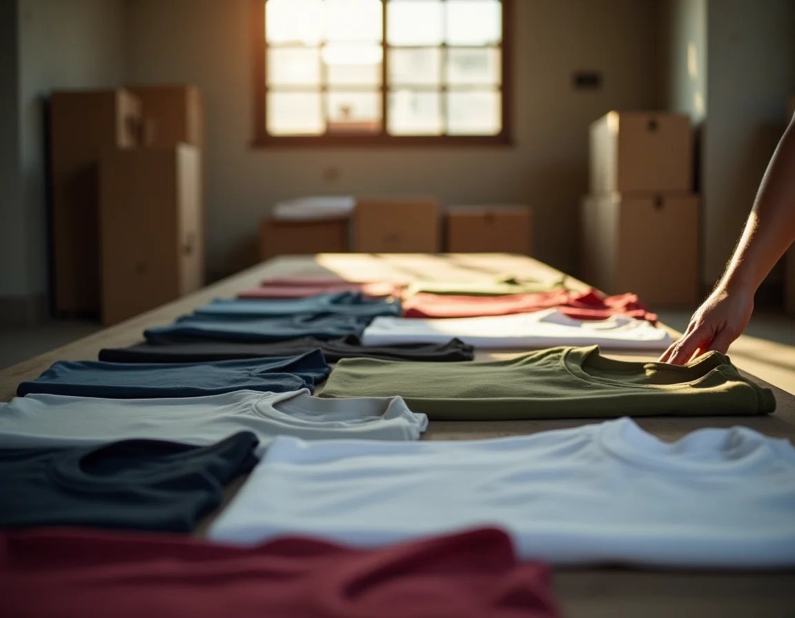 Bio-washed cotton t-shirts ready for printing showing smooth fabric surface