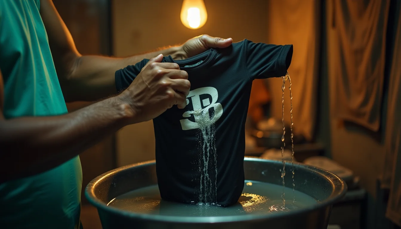 Screen printed t-shirts with ink washing out due to poor fabric quality and inadequate curing
