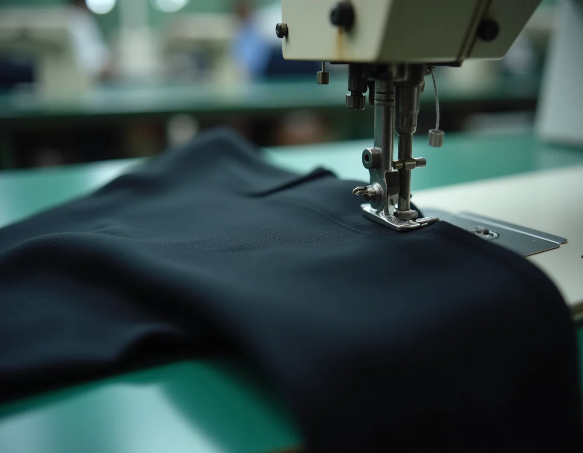 Close-up of t-shirt stitching defect showing thread skips and weak seams