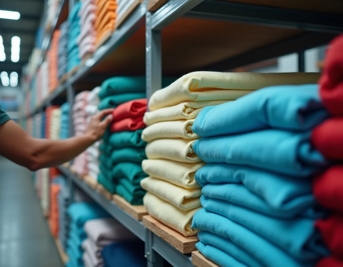 Quality control inspector checking t-shirt seam stitching for defects