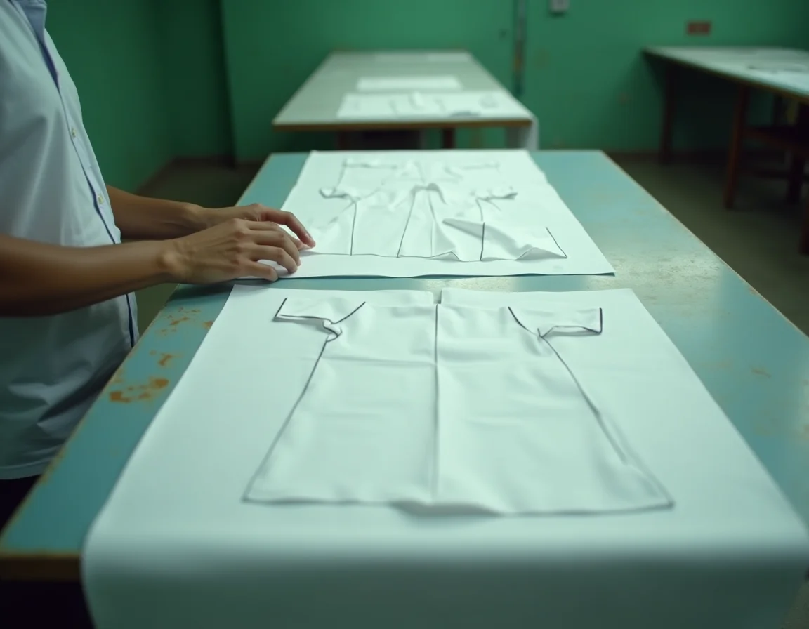 Fabric cutting lay plan comparison — regular fit vs boxy fit t-shirt wastage percentage in Tiruppur manufacturing