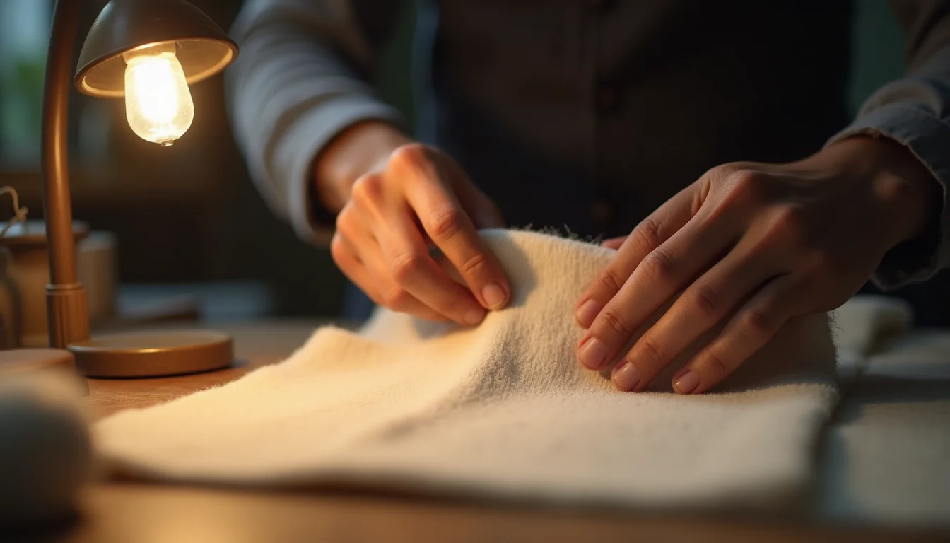 Combed vs carded cotton rub test — hand rubbing fabric near ear to check t-shirt quality