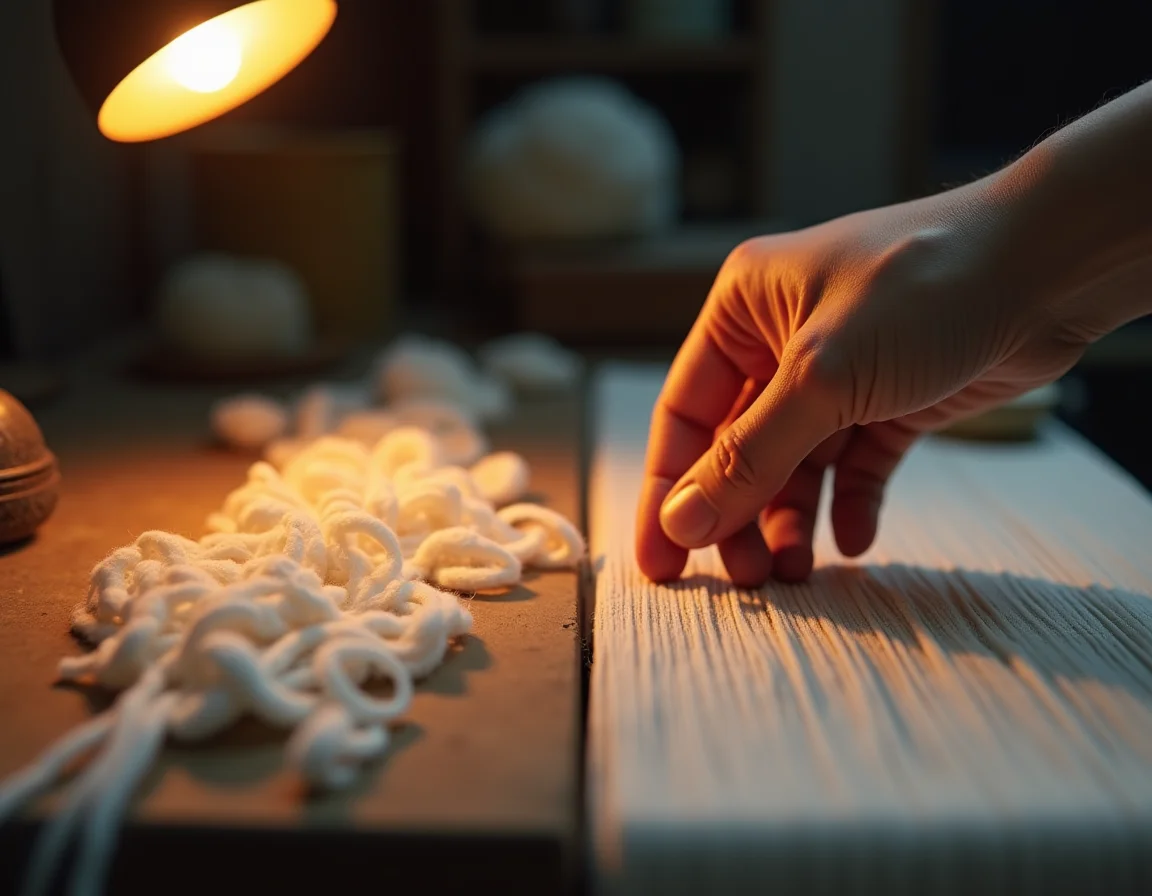 Close-up comparison of combed cotton yarn vs carded cotton yarn showing fiber alignment difference