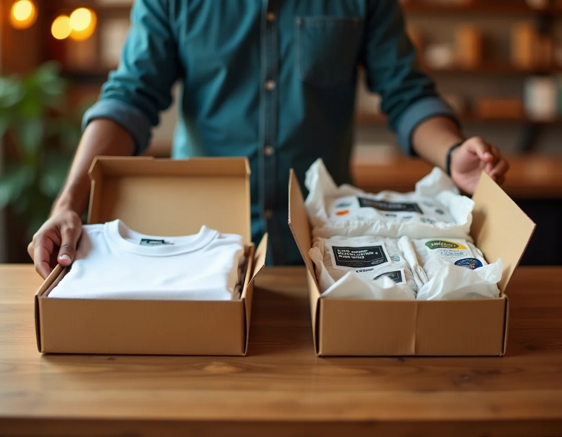 Comparison between simple polybag packaging and expensive custom boxes