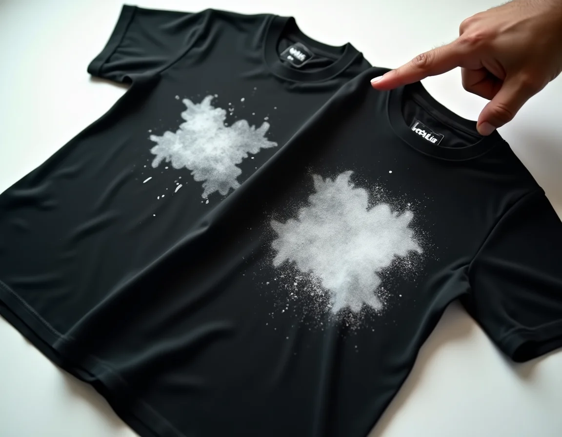 Comparison of correct and incorrect DTG printing techniques on black t-shirts