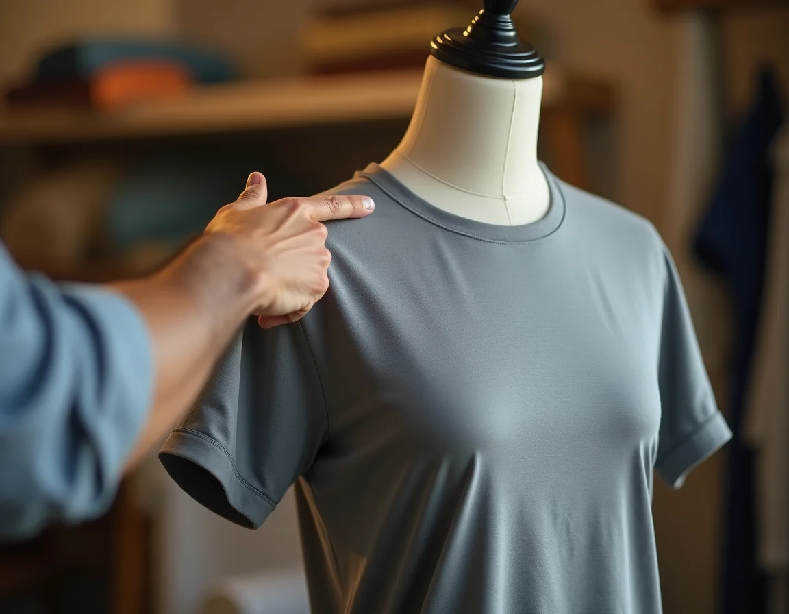 Close-up comparison of shoulder seam placement in drop shoulder vs regular fit t-shirts