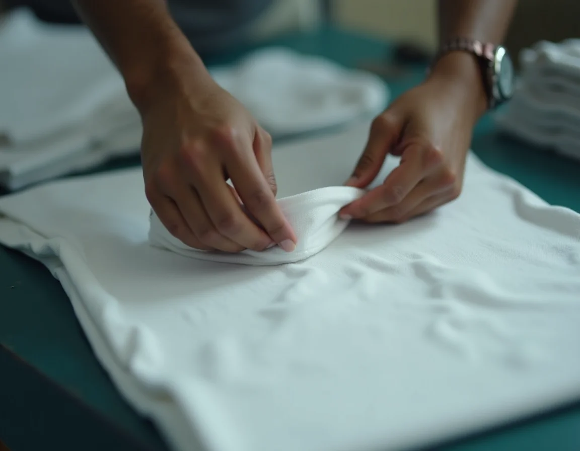 Bulk plain t-shirt manufacturing in Tiruppur — lockstitch quality control at seam level