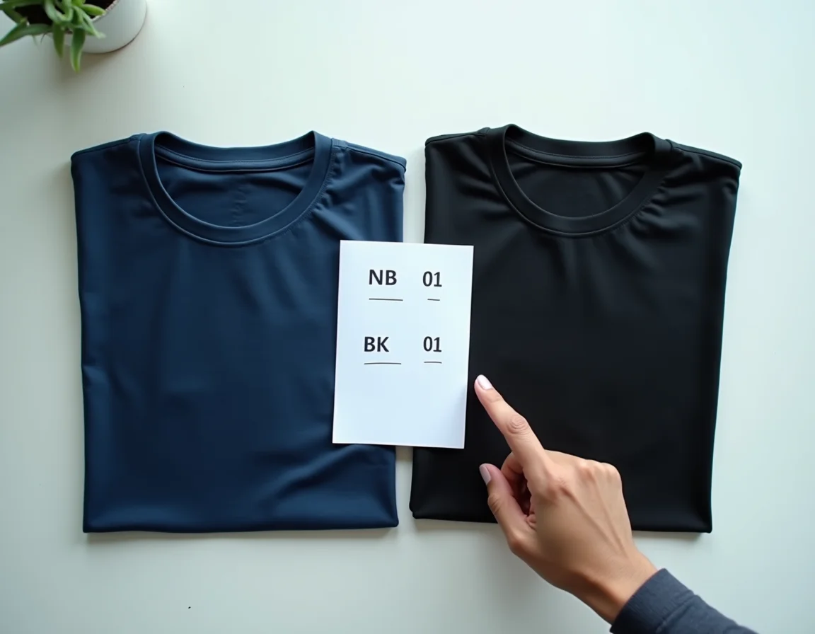 Color coding system for bulk plain t-shirts showing different shades
