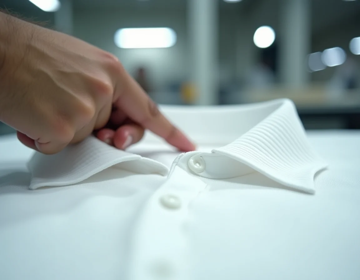 Close-up of rib collar texture on 220 GSM polo t-shirt showing elastic recovery structure