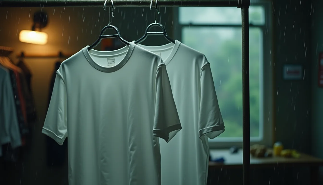 Polyester blend vs pure cotton t-shirt comparison in monsoon season — drying time and DTG print quality