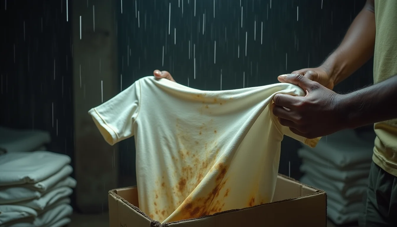 Polyester vs Cotton T-shirt comparison during monsoon rain — bulk printing business stock loss prevention