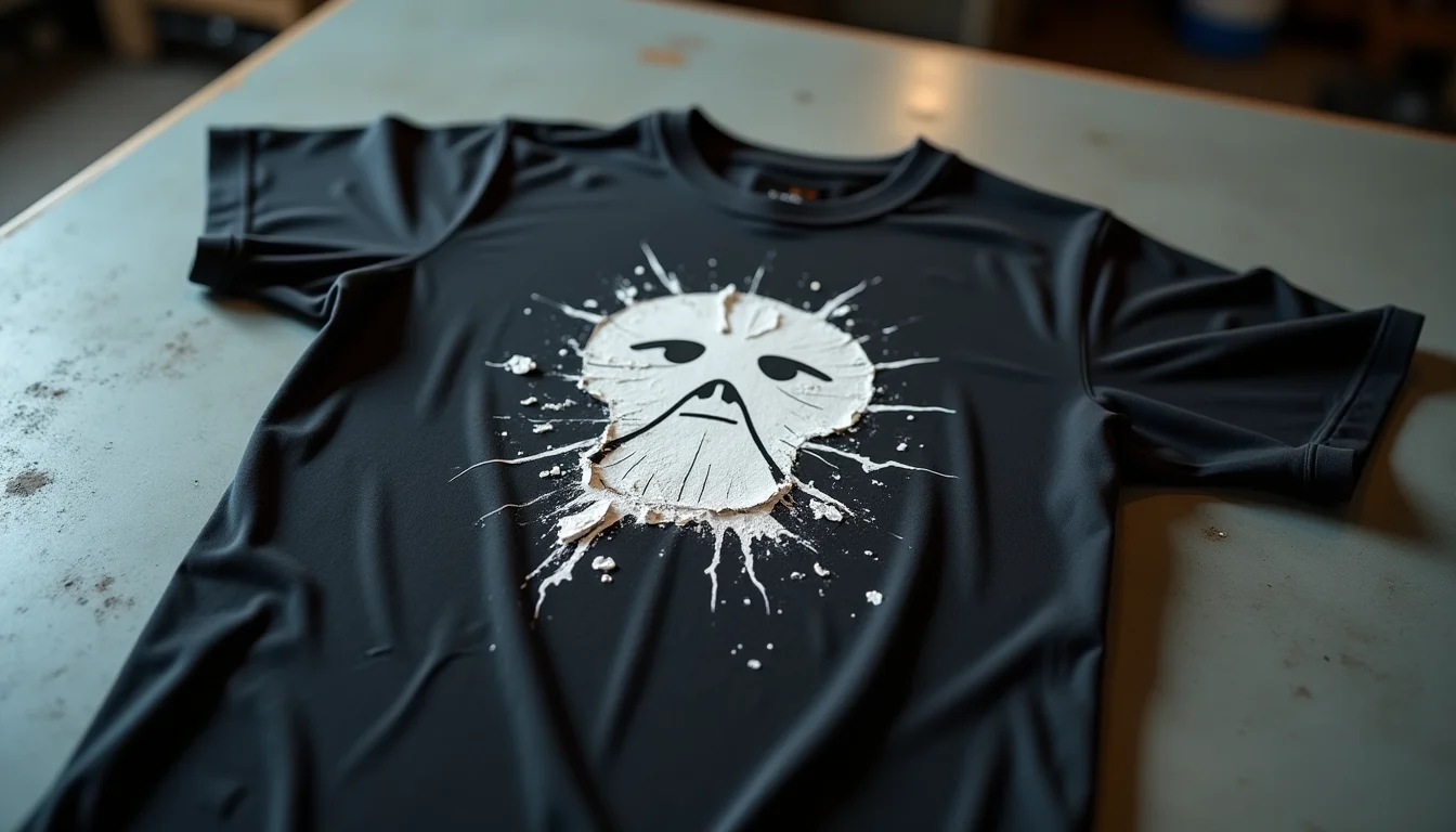 Cracked and peeling print on t-shirt after washing due to wrong ink selection