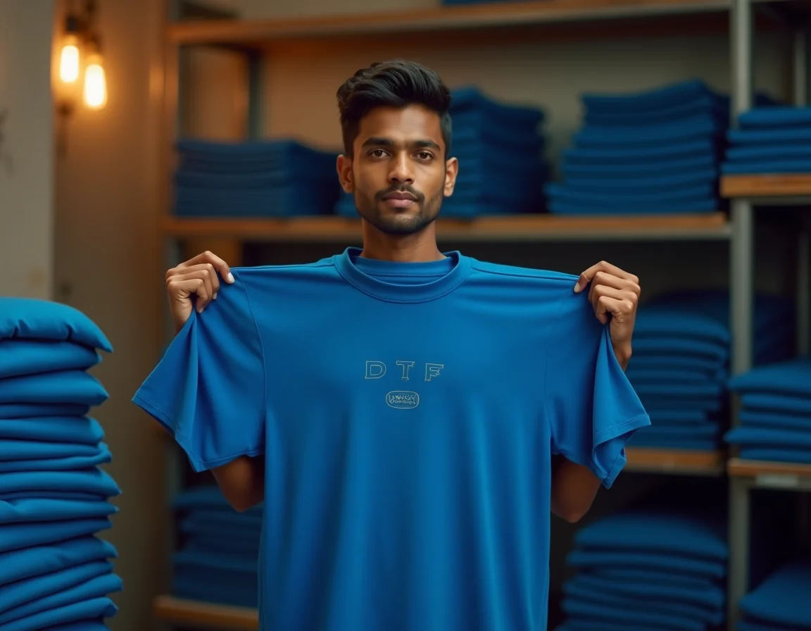 240 GSM royal blue oversized blank t-shirt fabric close-up showing ring-spun combed cotton texture and dye penetration for print readiness