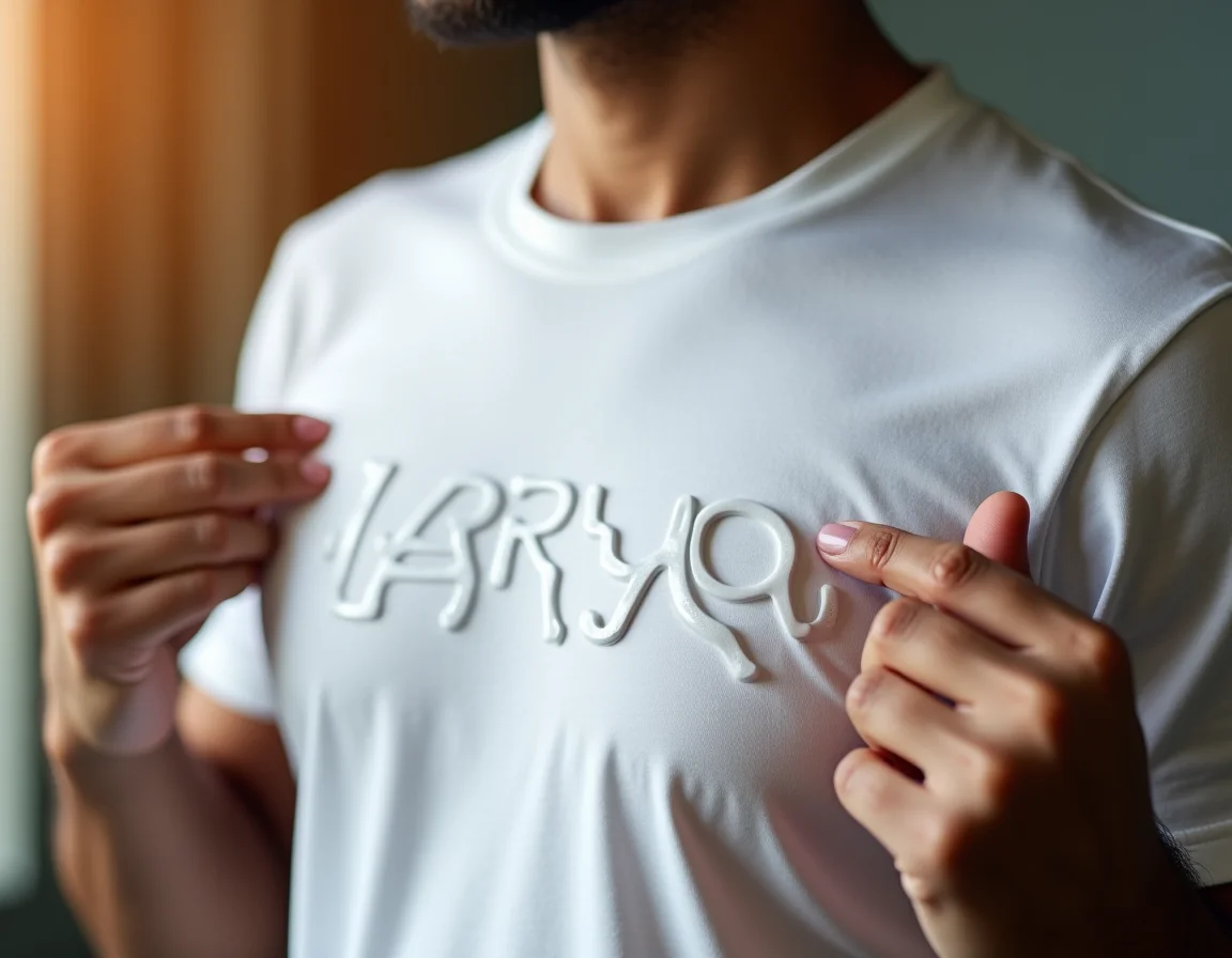 Close-up of quality puff print 3D effect on 220 GSM combed cotton fabric