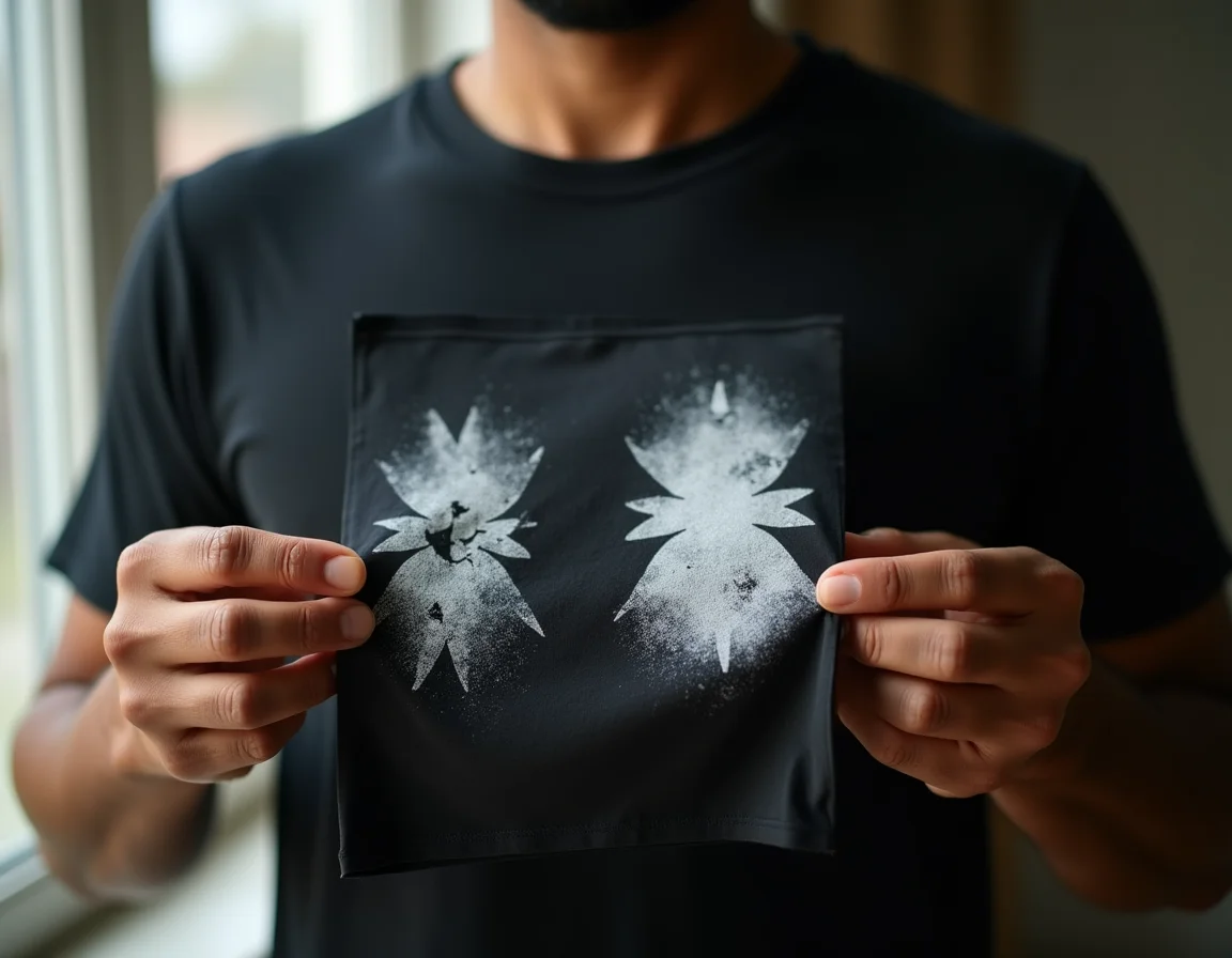Discharge printing equipment setup with screen, squeegee and heat press