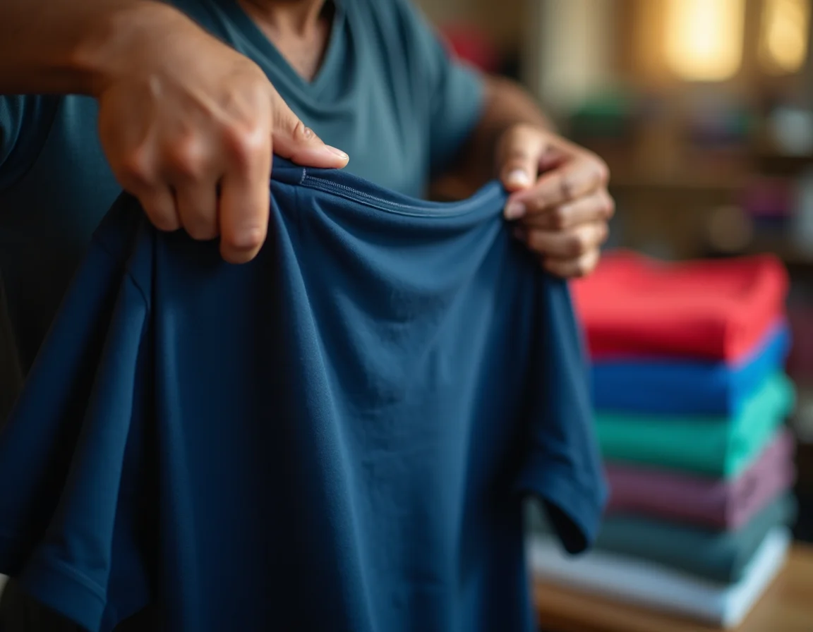 Close-up of t-shirt stitching showing proper SPI count for quality seams