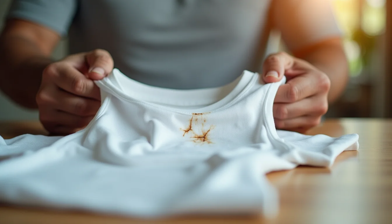 Bulk plain t-shirts with washing care label tags showing proper fabric care instructions