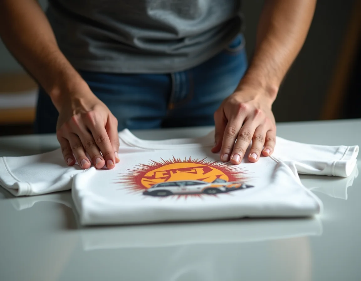 Professional printing setup showing biowashed plain t-shirts ready for custom printing